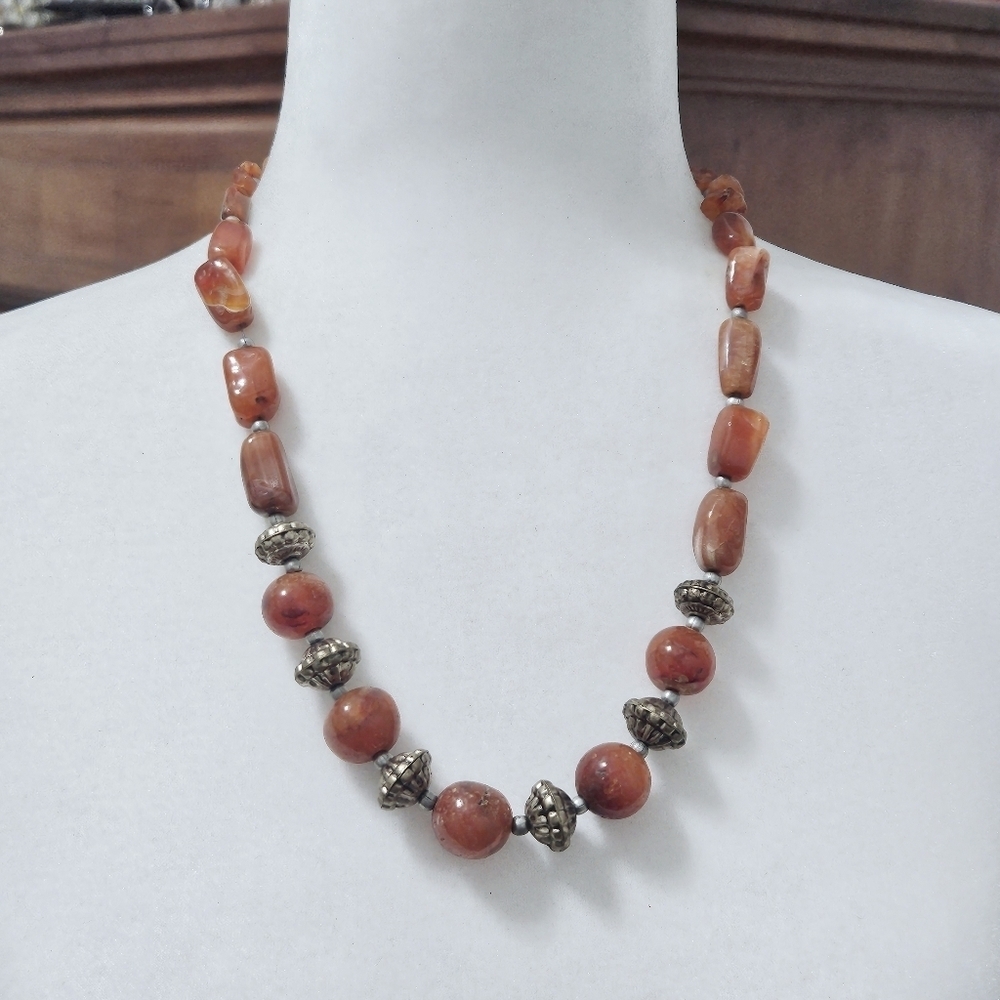 Vintage Orange Carnelian Stone Graduated Necklace